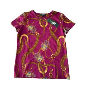 Lauren Ralph Lauren Chain Print Magenta Top Size M NWT